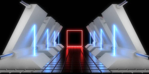 Abstracte Achtergrond Met Neonverlichting Neon Tunnel Space Constructie Illustratie — Stockfoto