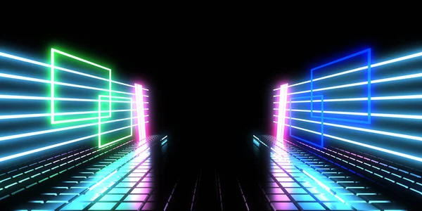 Abstracte Achtergrond Met Neonverlichting Neon Tunnel Space Constructie Illustratie — Stockfoto