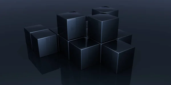 带有霓虹灯的3D抽象背景 霓虹灯隧道 空间Cubes建设 3D说明 — 图库照片