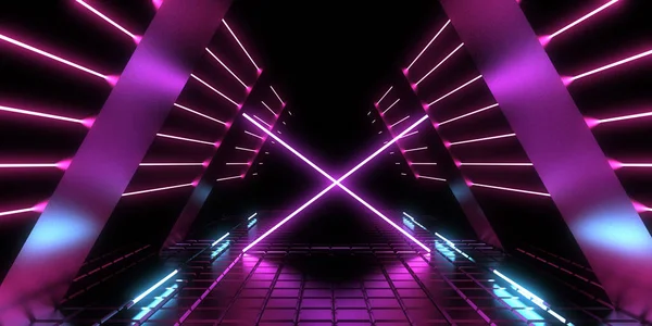 Abstract Background Neon Lights Neon Tunnel Space Construction Illustration — Stock Photo, Image