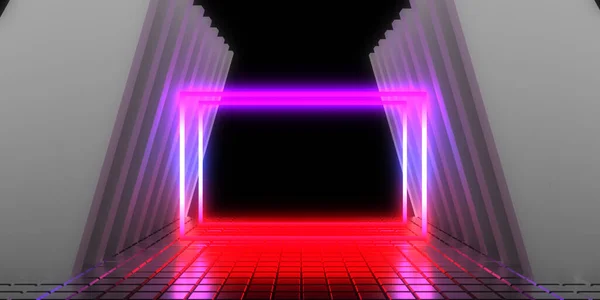 3D abstract background with neon lights. neon tunnel  .space construction . .3d illustration