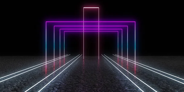 Abstract Background Neon Lights Neon Tunnel Space Construction Illustration — Stock Photo, Image