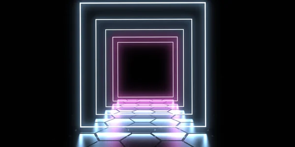 Abstracte Achtergrond Met Neonverlichting Neon Tunnel Space Constructie Illustratie — Stockfoto