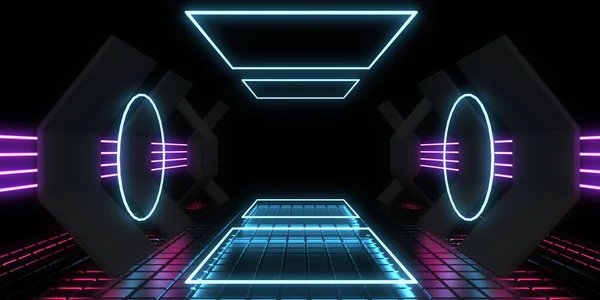 Abstracte Achtergrond Met Neonverlichting Neon Tunnel Space Constructie Illustratie — Stockfoto