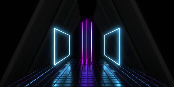 Fundal Abstract Lumini Neon Neon Tunnel Space Construcție Ilustrație — Fotografie, imagine de stoc