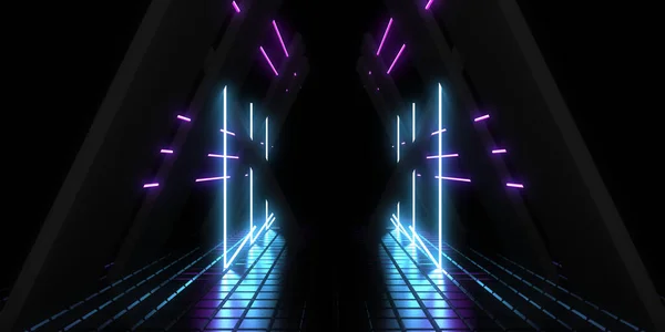 Sfondo Astratto Con Luci Neon Costruzione Tunnel Neon Space Illustrazione — Foto Stock