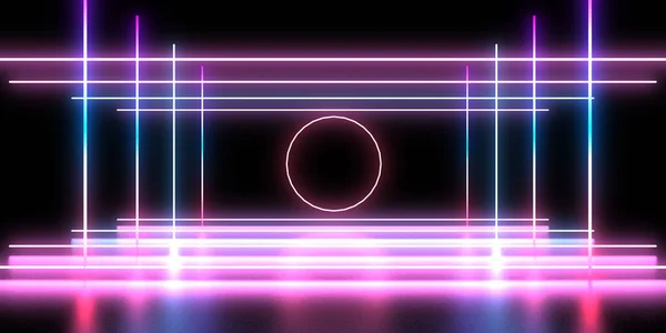 3D abstract background with neon lights. neon cubes.space construction . .3d illustration