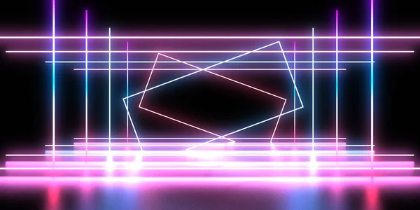 3D abstract background with neon lights. neon cubes.space construction . .3d illustration