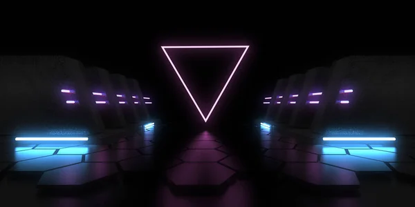 Abstracte Achtergrond Met Neonverlichting Neon Tunnel Space Constructie Illustratie — Stockfoto