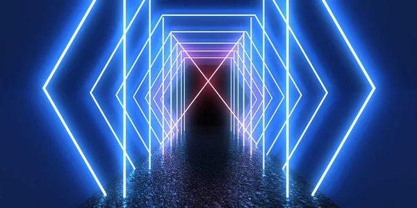 Abstract Background Neon Lights Neon Tunnel Space Construction Illustration — Stock Photo, Image