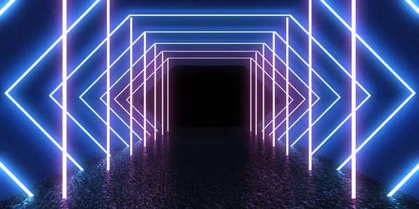 Boyutlu Soyut Arkaplan Neon Işıkları Neon Tüneli Uzay Inşaatı Illüstrasyon — Stok fotoğraf