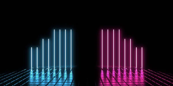 Abstract Background Neon Lights Neon Tunnel Space Construction Illustration — Stock Photo, Image