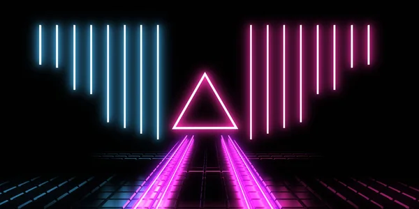 Fundo Abstrato Com Luzes Néon Neon Túnel Space Construção Ilustração — Fotografia de Stock