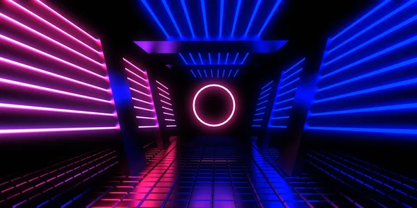 Abstract Background Neon Lights Neon Tunnel Space Construction Illustration — Stock Photo, Image