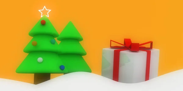 3d illustration of Christmas trees. Holiday elements isolated on green background.
