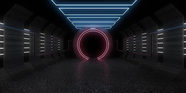 Fundo Abstrato Com Luzes Néon Neon Túnel Space Construção Ilustração — Fotografia de Stock