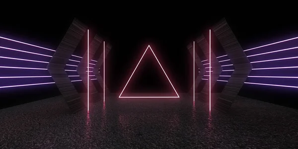 Fundo Abstrato Com Luzes Néon Neon Túnel Space Construção Ilustração — Fotografia de Stock