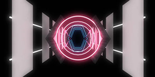 Absztrakt Háttér Neonfényekkel Neon Alagút Űrkonstrukció Illusztrációv — Stock Fotó