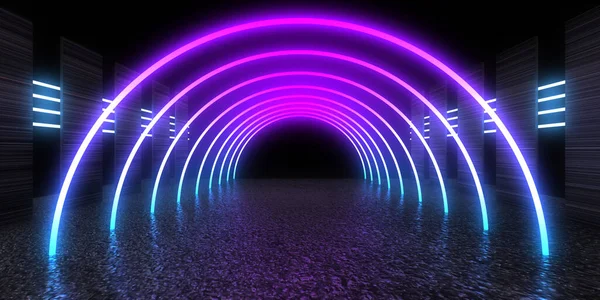 Fundal Abstract Lumini Neon Neon Tunnel Space Construcție Ilustrație — Fotografie, imagine de stoc