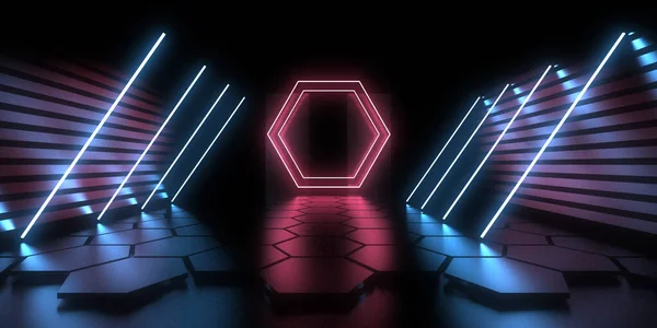 Abstracte Achtergrond Met Neonverlichting Neon Tunnel Space Constructie Illustratie — Stockfoto