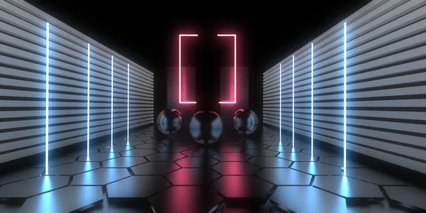 Abstracte Achtergrond Met Neonverlichting Neon Tunnel Space Constructie Illustratie — Stockfoto