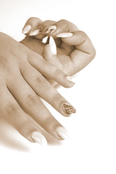 Uma Jovem Mulheres Mãos Com Manicure — Fotografia de Stock