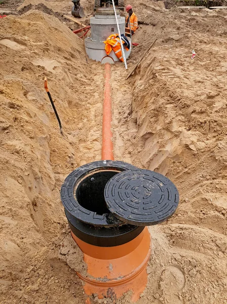 Sewerage Pipe Construction Site — Stock Photo, Image