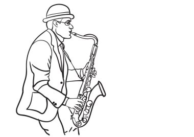 Sahne ışıkları altında bir saksafoncu.