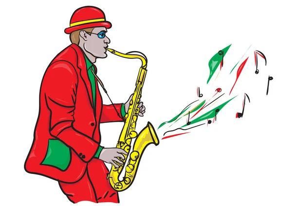 Saxofonista Centro Atención — Vector de stock