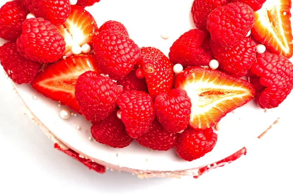 Fraise Framboise Sur Gâteau — Photo