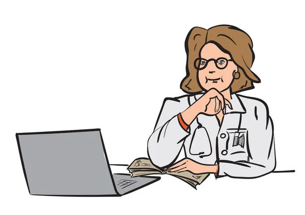 Doctor Working Laptop Office — 图库矢量图片