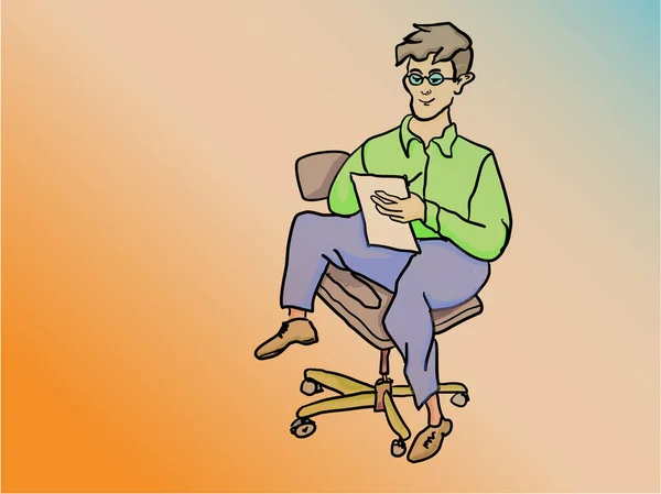 Geschäftsmann Sitzt Auf Einem Stuhl Büro — Stockvektor