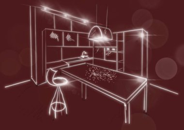  Modern mutfağın el çizimi tasarımı