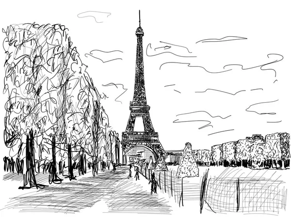 City Eiffel Tower Paris Sunny Day — Stock Vector