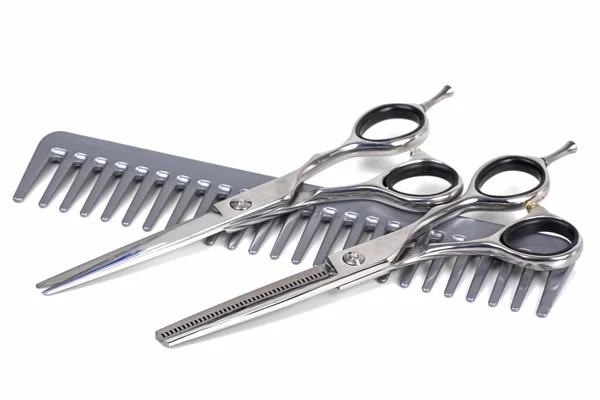 Hairdresser Tool Scissors Comb White Background — Stock Photo, Image