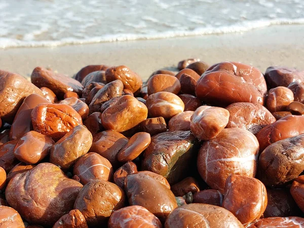 Ein Einzigartiger Roter Jaspisstrand Viele Stücke Roter Jaspis Die Vom — Stockfoto