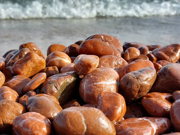 Ein Einzigartiger Roter Jaspisstrand Viele Stücke Roter Jaspis Die Vom — Stockfoto