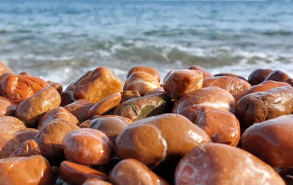 Ein Einzigartiger Roter Jaspisstrand Viele Stücke Roter Jaspis Die Vom — Stockfoto