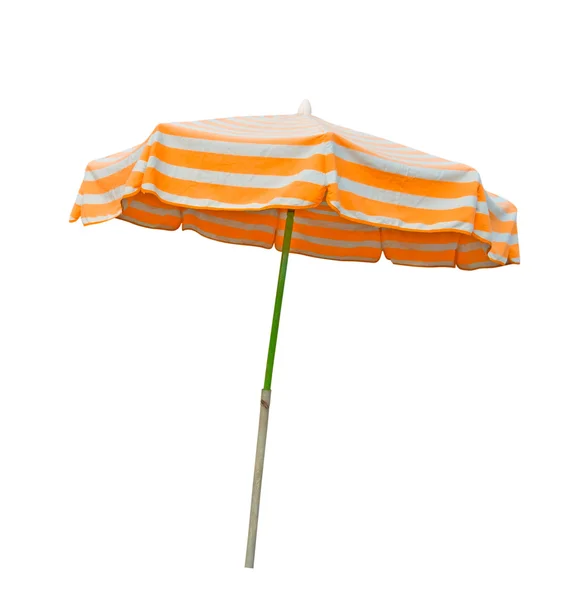 Oranje en grijs Strandparasol geïsoleerd op wit — Stockfoto