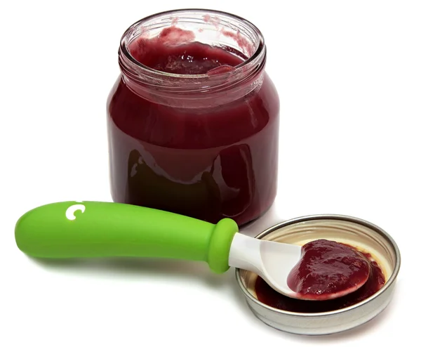 Glass jar of baby food — Stock Photo, Image