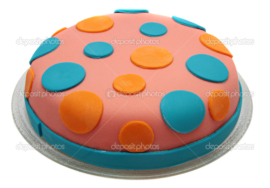 Cake with mastic isolated on a white background.