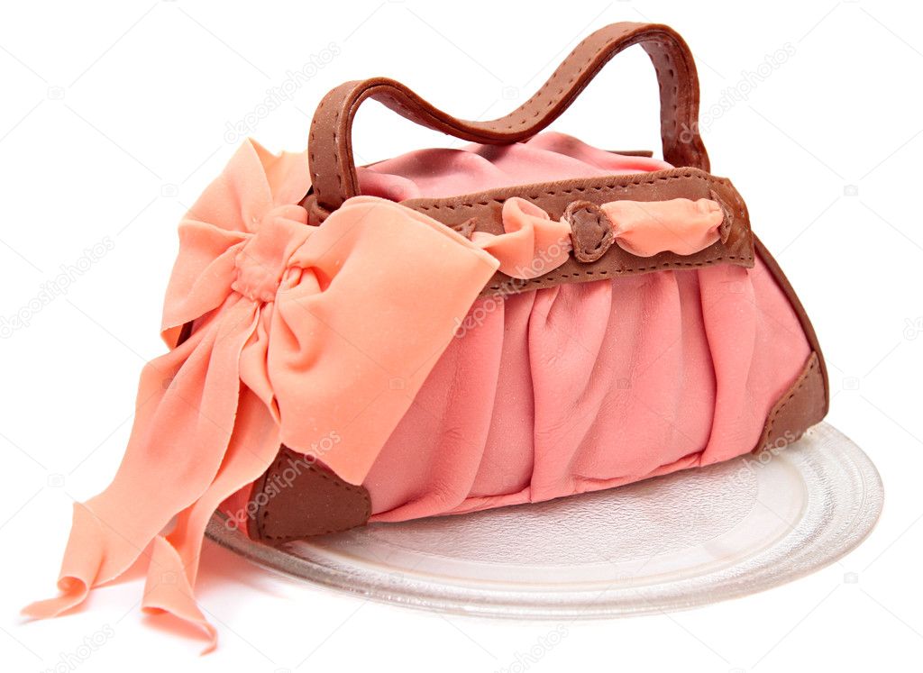 Cake in the form of a female bags marzipan