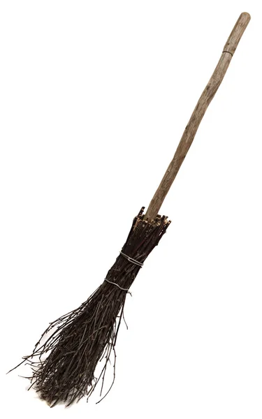 Old wicked broom isolated on white. — Stock Photo, Image