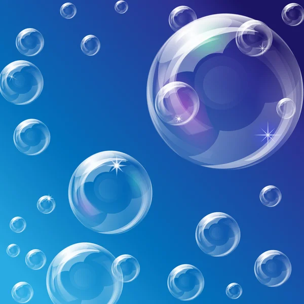 蓝色背景上的 eps10 矢量肥皂泡泡 — 图库矢量图片