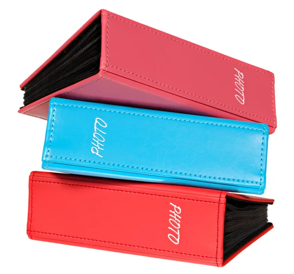 Three photograph albums of pink, red and blue color. — Stock Photo, Image