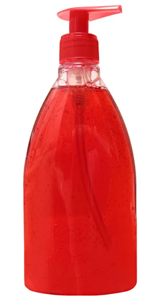 Botella de plástico con jabón líquido sobre fondo blanco —  Fotos de Stock