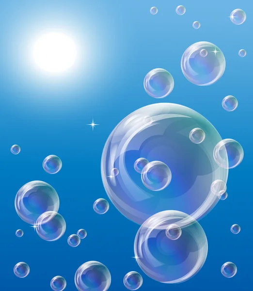 EPS10 vector Soap bubbles on Against the sun and the blue sky — Stock Vector