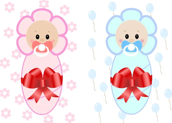 Twin Baby Boy And Girl. Ilustração vetorial — Vetor de Stock