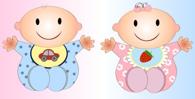 Twin Baby Boy And Girl illustration Two children