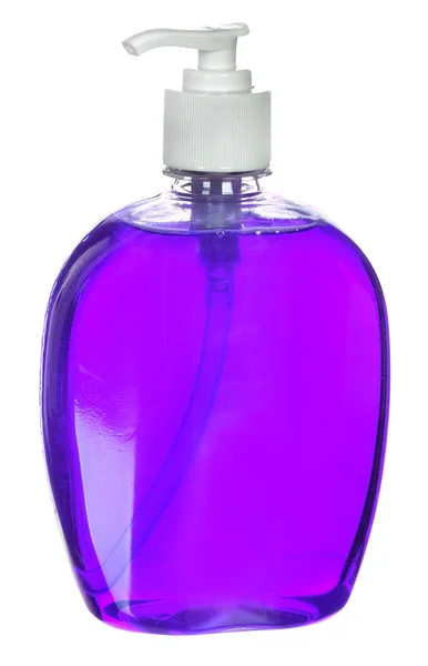 Пластикова пляшка з рідким милом на білому тлі. шампунь — стокове фото